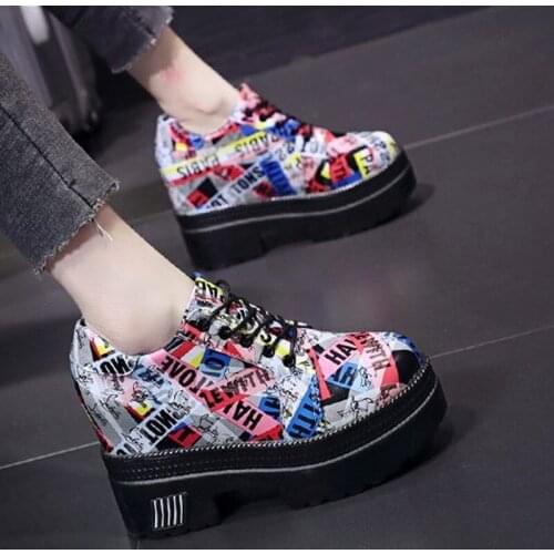 2021 New Spring Creepers Women Fashion Colourful Chunky Sneakers High Platform Sport Dad Shoes 8CM Running Vulcanize Shoe Woman