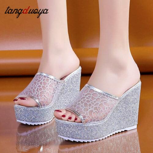 Platform Wedges Slippers Women Sandals 2021 Outdoor Beach Slippers Woman Peep Toe High Heels Pumps Women Shoes Platform Heels