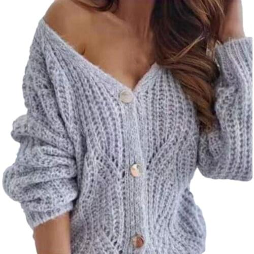 Ele-choices S-3XL Women Autumn&Winter Single-Breasted Long Sleeve Sweater Female V-Neck Hollow Knitted Cardigan Coat for Daily