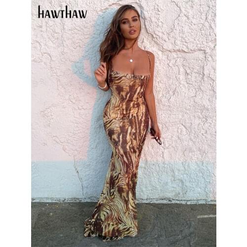 Hawthaw Women Fashion Summer Sleeveless Bodycon Slim Printed Beach Pencil Long Dress 2021 Female Clothing Streetwear Wholesale