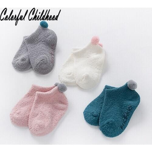 Winter coral fleece socks tassel ball lovely infant thick floor sock anti-slip sleeping kids socks X-mas party toddler sock 0-4Y