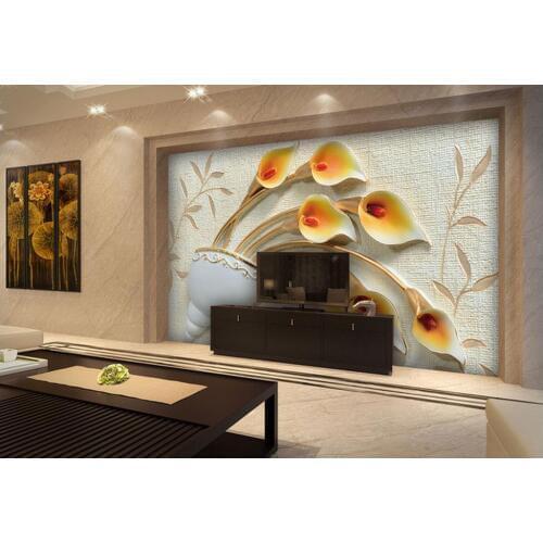 3d wallpaper for room Horseshoe lotus color carving background wall living 3d wallpaper custom 3d photo wallpaper