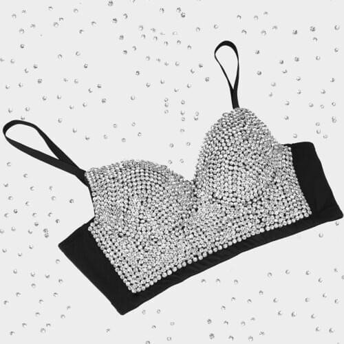 New Modern Female Singer Host Rhinestone Bra Nightclub Gogo Dancer Sexy Diamond Tops Jazz/Pole Dance Vest Rave Outfit DQL4061