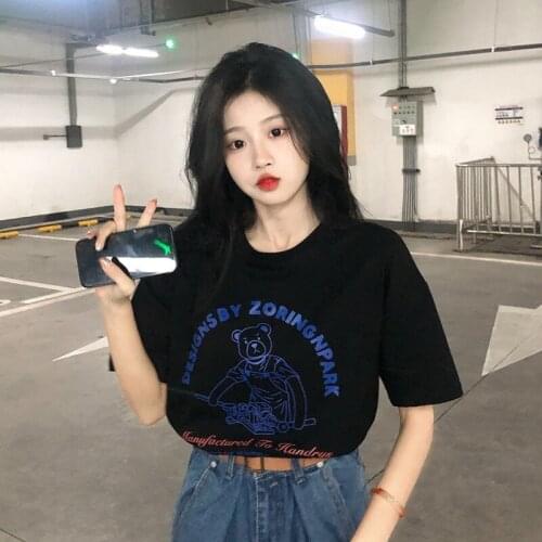 T-shirt Retro Street Hip-hop Short-sleeved Female Cartoon Harajuku T-shirt Round Neck Female Summer Top