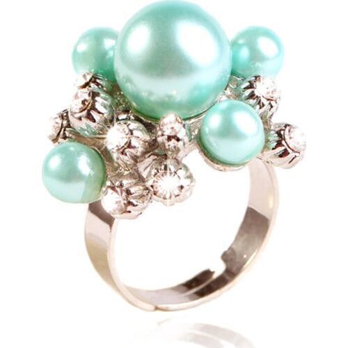 CRLEY Imitation Pearl Ball Finger Ring Adjustable Women Ring Luxury Female Pink Purple Blue Handmade Jewelry Drop Shipping