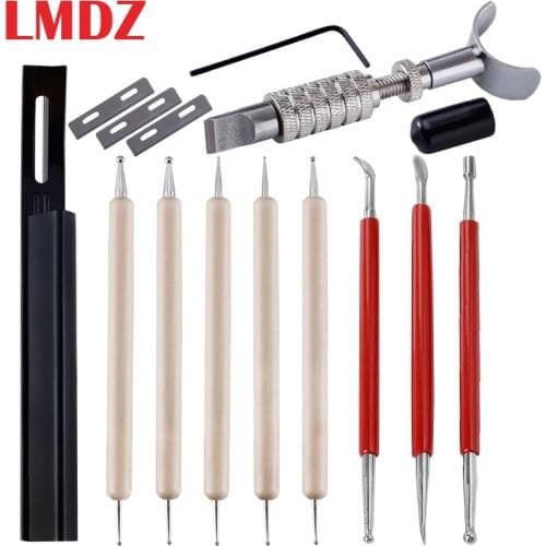 LMDZ LMDZ 10Pcs Set Leather Carving Tool Set DIY Swivel Knife Beveler Skiver+3Blades & Leather Craft Modelling Point Pen