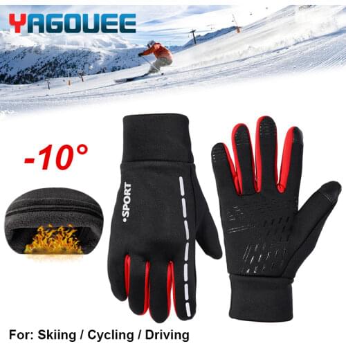 Unisex Cycling Gloves Sport Winter Anti-Slip Bike Glove Bicycle Windproof Touchscreen Gloves with Reflective Tape for MTB