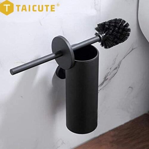 TAICUTE Modern Black Toilet Brush Holder Set With Bar Wall Mount 304 Stainless Steel Bathroom Accessories Cleaning Brush Hanger