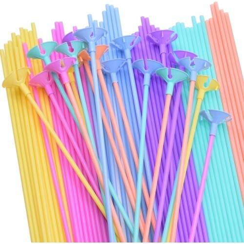 New 32CM Multicolor Balloon Sticks With Cup Macaron Color PVC Plastic Balloons Rods For Wedding Birthday Party Decor Accessories