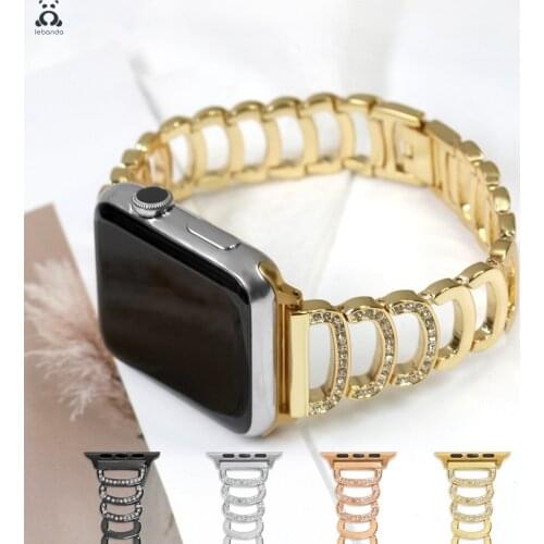 Lebanda strap suitable for Apple Watch series 6 SE 5 4 3 2 1 stainless steel fold buckle strap bracelet diamond shiny design