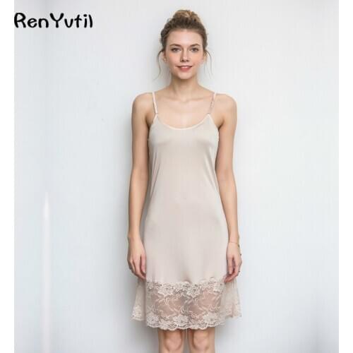 RenYvtiI Hight Quality 100% Silk Brand Women Nightgowns 2017 Ladies Short Sexy Embroidery Lace Sleep Camis Dressing Gown Summer