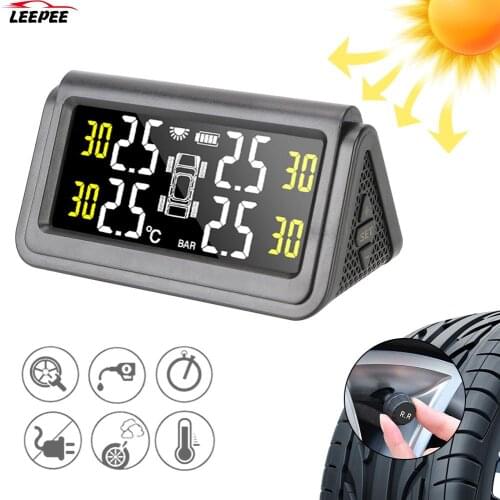 Tire Pressure Monitoring System USB Digital LCD Display Solar TMPS Auto Security Alarm Wireless 4 Tire Pressure Sensor