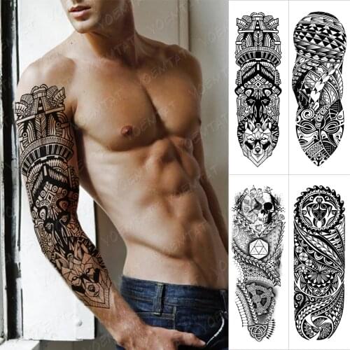 Large Arm Sleeve Tattoo Geometry Tribe Waterproof Temporary Tatto Sticker Maori Totem Skull Body Art Full Fake Tatoo Women Men