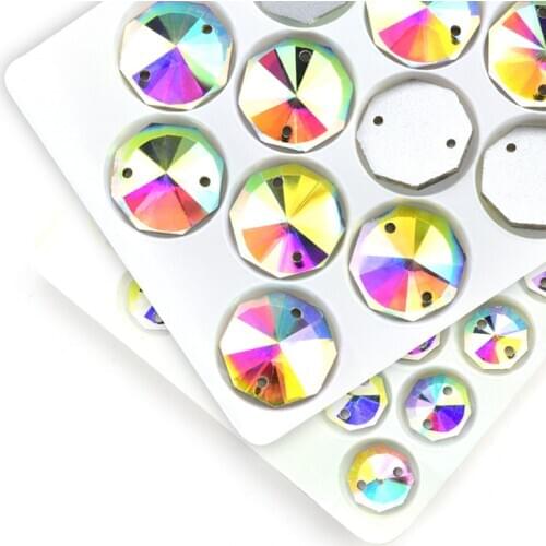All size Octagonal buckle crystal AB Sew On Rhinestone Flatback Colorful Glass Strass rhineston Sewing Rhinestones Wedding Dress