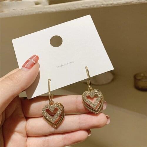 2021 New Arrival Metal Trendy Geometric Women Dangle Earrings Zircon Hollowed Out Love Earrings For Women Simple Elegant Jewelry