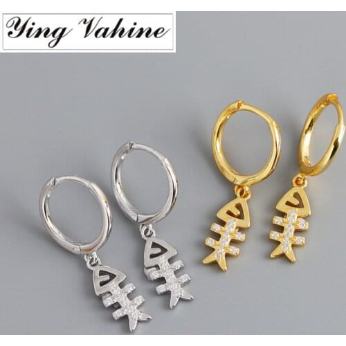 Ying Vahine 100% 925 Sterling Silver Animal Little Fish Fishbone Pendant Stud Earrings for Women