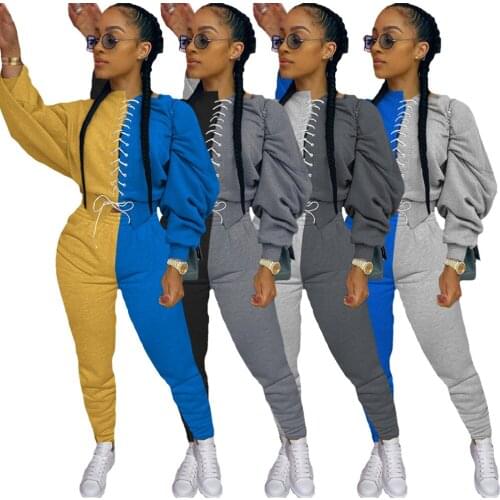 Women Casual Two-piece Clothes Set Assorted Color Loose Round Collar Top+Long Pants Tracksuit Yellow /Black/Grey/Blue plus szie