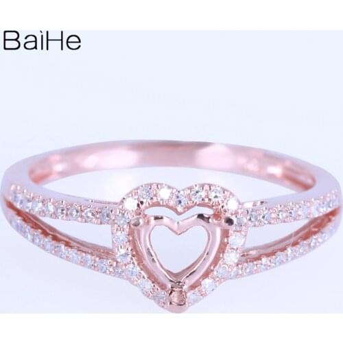 BAIHE Solid 14K Rose Gold Heart Engagement Women Cute/Romantic Fine Jewelry Elegant unique Semi Mount Ring