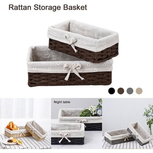 2Pcs/Set Wicker Storage Basket Rattan Removable Liner Organizer Kitchen Bedroom Storage Basket Practical Four Color