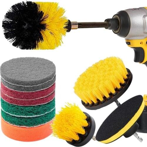 12 Piece Drill Brush Scrub Pads Power Scrubber Brush with Extended Long Attachment All Purpose Cleaner Scrubbing Cordless Drill
