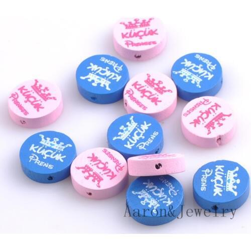 20mm 20pcs Prince&Princess painted Round Wooden Spacer Beads For Jewelry Handmade MT0772X