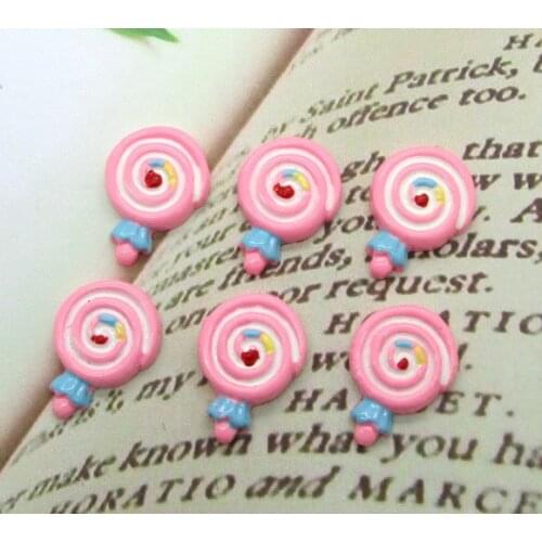 20Pcs Resin Pink Lollipop Crafts Flatback Cabochon Scrapbooking Decorations Fit Hair Clips Embellishments Beads Diy