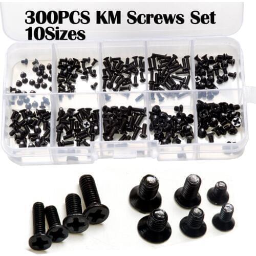 300pcs KM Laptop Screws Kit Assorted Assemble Repair Black Set Computer Screw Tools Parts For Electronic Products 10Sizes