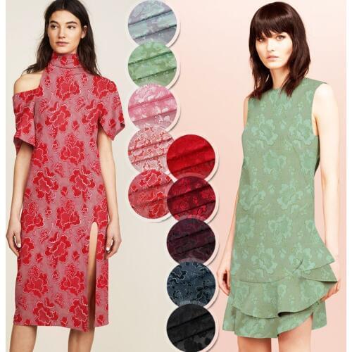 70CM Wide 23MM Floral Jacquard Red Green Blue Black Silk Fabric Good for Summer Dress Jacket JH047