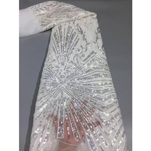 African Lace Fabric SYJ-698886 High Quality Lace Beads and sequins Tulle Luxury Lace Fabric Nigeria Lace Fabric For Party Dress