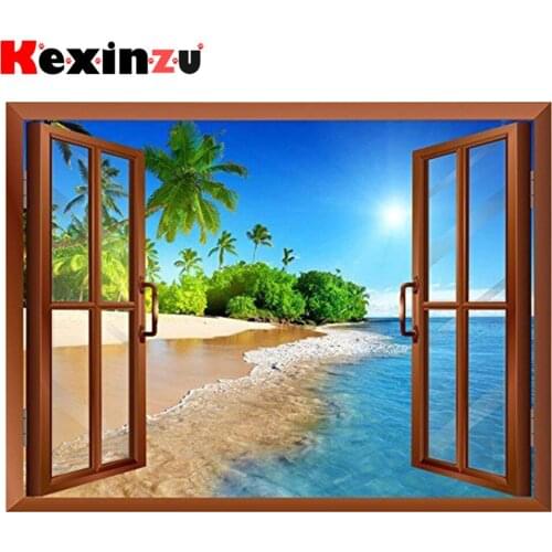 Kexinzu Full 5D DIY Square/Round Diamond Painting"Beach Window Scenery" 3D Embroidery Cross Stitch Mosaic diamondpainting Gift