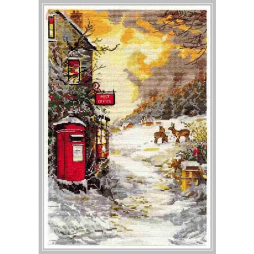 Gold Collection Beautiful Counted Cross Stitch Kit Post Office Winter Morning Snow Deer Sunset Glow BK1367