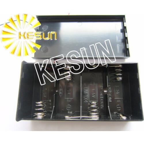 FREE SHIPPING 2PCS x 4 x D type 6V With Cover Plastic Black Battery Holder Socket With150mm Wire Leads