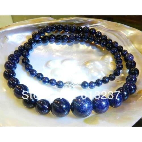 Free Shipping new Fashion Style diy 6-14mm Galaxy Staras Blue Sand Sun Sitara Round Beads Necklace 18" GE4152