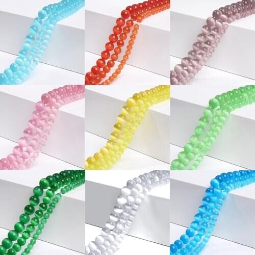 15.5"Polished Cat Eye Stone Beads Wholesale 4/6/8/10/12 mm Colorful Glass Round Strand Beads For DIY Making Bracelets Jewelry