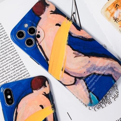 Funny Oil Painting Phone Case For iPhone 12 11 Pro Max X 7 8 Plus XR XS Max Abstract Painting Cases IMD Soft Protective Cover