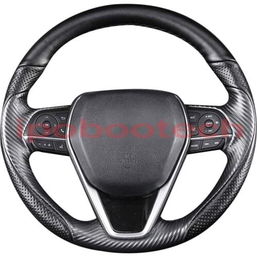 3D Carbon Fiber & Black Leather Steering Wheel Black Stitch on Wrap Cover Fit For Toyota Camry 2018-21 Toyota Avalon 2019-2021
