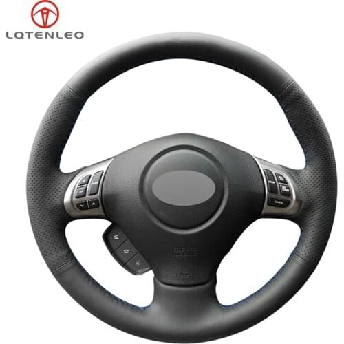 LQTENLEO Black Genuine Leather Car Steering Wheel Cover For Subaru Forester 2008-2012 Impreza 2008-2011 Legacy 2008-2010 Exiga 2