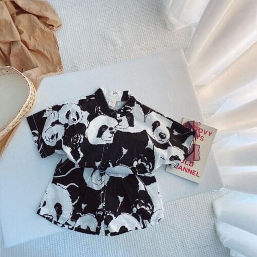 Childrens Summer Suit For Boys Cartoon 2021 New Childrens Short Sleeve Shirt +Short Two Piece Set Blue Black 2.3.4.5.6 Years