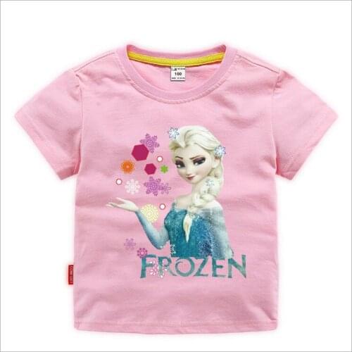 Disney Kids Frozen Girls 3-10years Childrens Wear Cartoon Round Neck Short Sleeve Printed T Shirt for Children Girls Summer