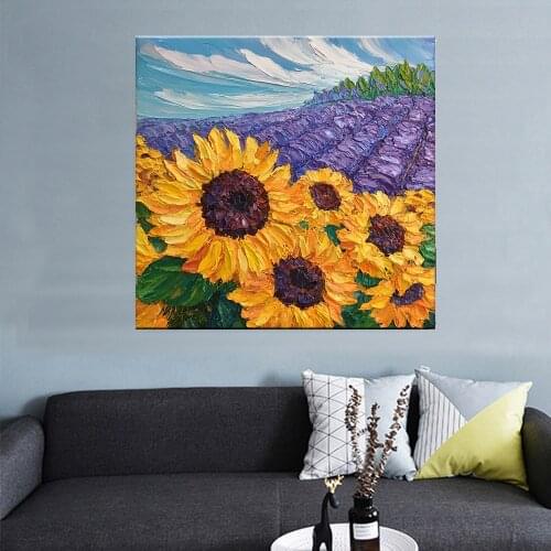 Home Decor Canvas Printed Poster Painting Modern Wall Art HD Lavender Sunflower Scenery Pictures Living Room Modular Frame