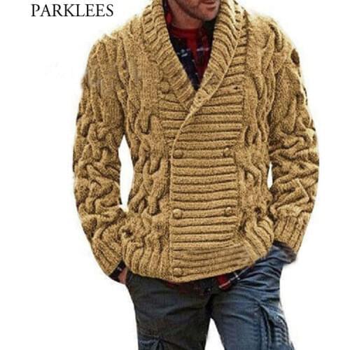 Double Breasted Mens Cardigan Sweater 2020 Autumn Sweater Coat Jacket Men Knitted Cardigan Pull Homme Twist Jumper Sweater XXL