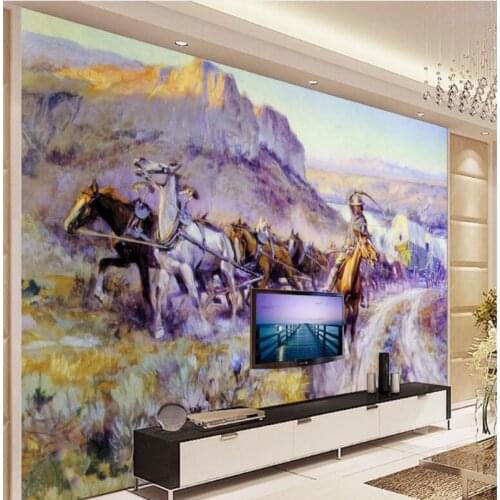 Wellyu Custom large-scale fresco Western character oil painting sunset hatchback cowboy TV backdrop non-woven wallpaper