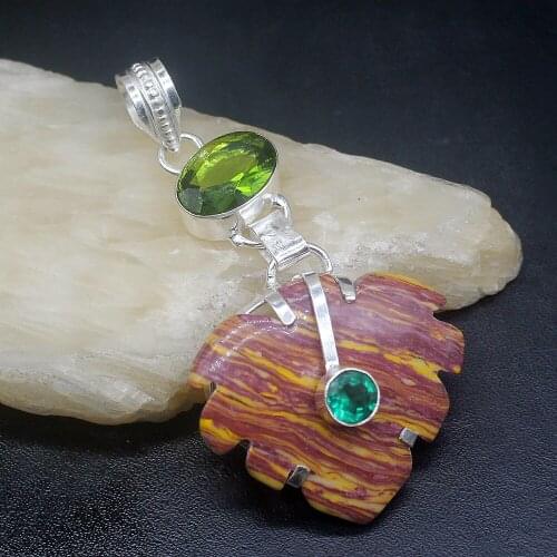 Gemstonefactory Jewelry Big Promotion 925 Silver Gorgeous Jasper Green Peridot Women Ladies Gifts Necklace Pendant 1237