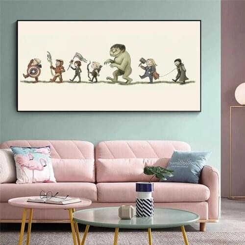 Canvas Painting Children Bedroom Lovely Avengers Cartoon Captain America Iron Man Wall Art Posters and Prints KidS Decoration