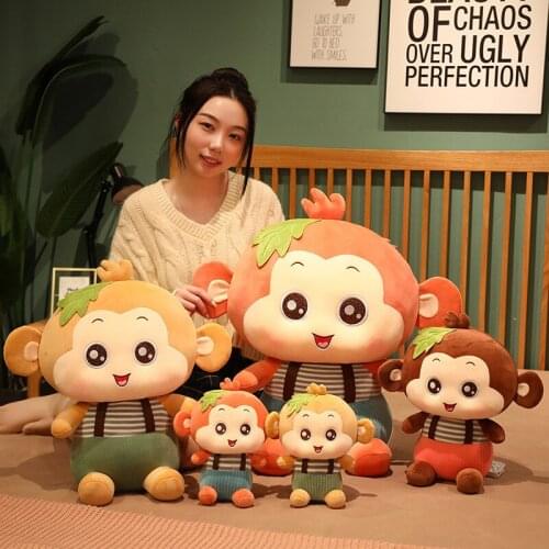 Kawaii Sitting Monkey Plush Toys Stuffed Soft Animal Monkey with Clothes Pillow Huggable Dolls for Girls Baby Birthday Gifts
