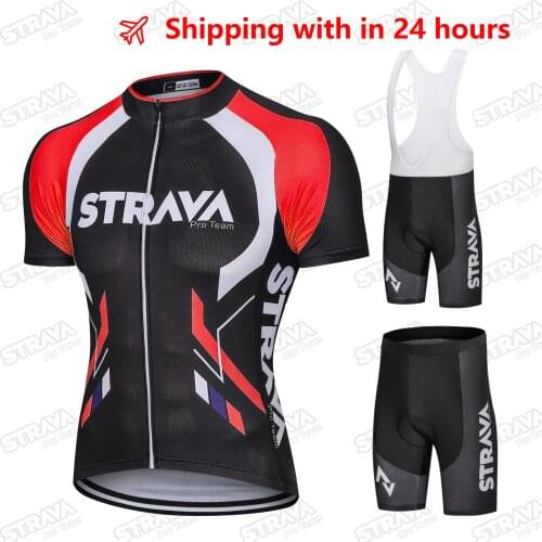 STRAVA pro team Cycling Jersey Men Set Bib Shorts Set 2021 Summer Mountain Bike Bicycle Suit Bicycle Racing Uniform Clothes