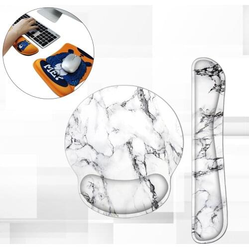 Mouse Pad & Wrist Support Ergonomic Mouse Pads for Computers Laptop Raised Memory Foam for Easy Typing White Marble