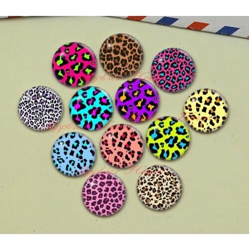 Handmade Round Leopard print photo glass Cabochons, Jewelry Finding Cameo Pendant Settings, (F047-582)