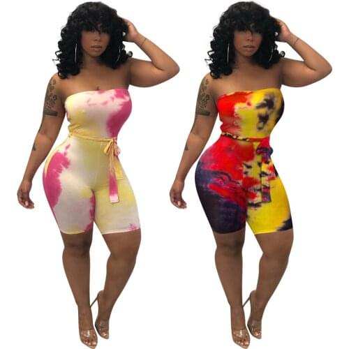 Summer Womens Sexy Sleeveless Tie Dyed Breast Wrapped Jumpsuit 2021 Womens Jumpsuit Casual Fashion Walk Street Dress Jumpsuit