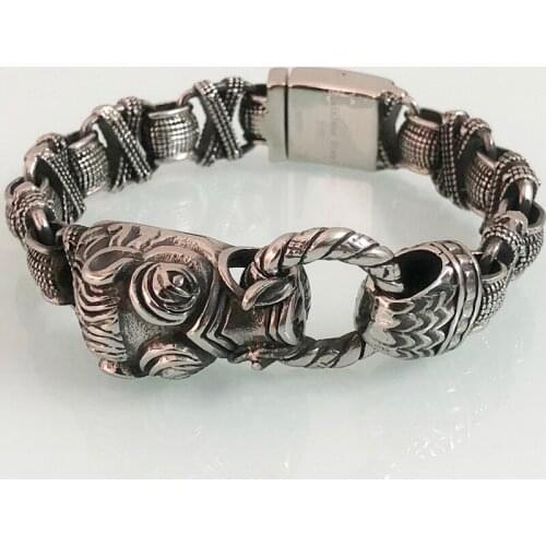 Vintage Gothic Punk Mens 316L Stainless Steel Bracelet Retro Animal Head Pattrern Biker Wrisrband Homme Armbanden Male Jewelry